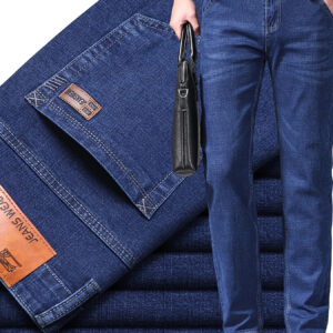 Men'S Slim-Fit Business Casual Faux Denim - Classic Blue Washed Faux Denim, Stretch Comfort, All-Season Versatile Office & Casual Attire, Regular Length, Solid Color, Comfortable Fashion, Sleek Design, Durable Fabric