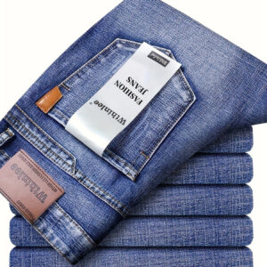 Four Seasons Fashion Men's Classic Jeans, Comfortable Stretch Straight-Leg Pants for Casual and Business Wear