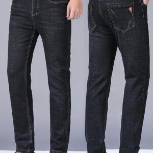 Men'S Slim-Fit Stretch Denim Jeans - Mid-Rise Straight-Leg Casual Pants with Raw Wash Detail, Brown Belt & Button Closure, All-Season Comfort for Work, Sports & Leisure, Versatile Clothing, Durable Fabric