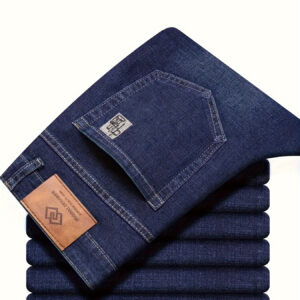 Men's Heavy-Duty Straight-Leg Denim Pants - Classic Blue Washed Jeans for Business Casual & Casual Attire, All-Season Comfort, Durable & Versatile Workwear (Hand Washable, Regular Fit)