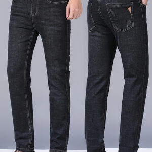 Men'S Slim-Fit Stretch Denim Jeans - Mid-Rise Straight-Leg Casual & Business Pants with Button Closure, Geometric Washed Design, All-Season Comfort for Work, Sports & Leisure, Versatile Clothing, Modern Men'S Wear, Durable Fabric