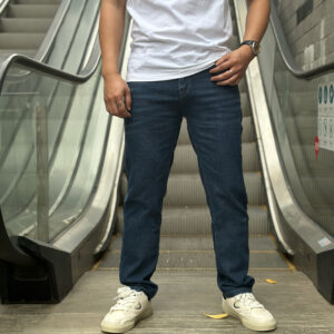 Men's Classic Dark Blue Denim Jeans - Comfortable All-Season Casual & Business Wear with Details, Machine Washable, Regular Fit