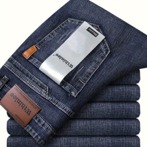 Men'S High-Waist Straight-Leg Jeans - Lightweight, Stretch Denim, Button Closure, Regular Fit, Solid Color, Versatile for Business & Casual Wear, Business Casual Pants | Modern Straightleg Pants | Comfortable Wear
