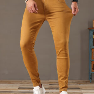 Men's Stretch Skinny Jeans Mustard Yellow - Casual Mid-Rise Denim with Pockets, Machine Washable, Comfort Fit for All Seasons, Allseason Jeans | Slim Fit Jeans | Durable Jeans
