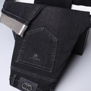 Men'S Luxury Business Faux Denim - Stretch Straight-Leg Pants with Mid-Rise Waist & Built- Zipper Closure - All-Season Formal & Casual Trousers for Office, Meetings, Events - Classic Non-See-Through Design - Ideal for Professional & Everyday Wear, Office Faux Denim, Meeting Attire, Sleek Straightleg, Durable Fabric, Work Attire, Modern Menswear, Highquality Stitching, Stylish Trousers, Corporate Attire