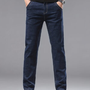 Men'S Classic Straight-Leg Jeans - Comfortable Stretch Denim, Raw Wash Solid Color, All-Season Casual Wear, Regular Fit for Casual Attire, Comfortable Clothing | Classic Straight Jeans | Stretch Denim