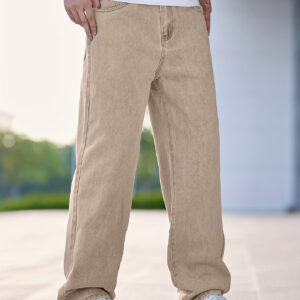 Men'S Non-Stretch Faux Denim - Relaxed Straight-Leg Fit, Mid-Weight Washed Faux Denim Pants for Everyday & Formal Wear, All-Season Comfort, Classic Blue Faux Denim with Zipper Closure - TB9005, Straight Leg Faux Denim, Comfortable Fashion, Durable Fabric, Versatile Bottoms, Timeless Design, Sturdy Construction, Casual Wearers