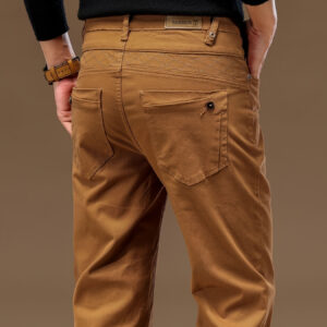Men's Cotton Elastic Solid Color Dress Pants - Classic Regular Fit Stretchable Trousers with Beltless Design & Button Closure, Multi-Season Casual & Business Wear, Machine Washable, Navy Blue & More Colors Available