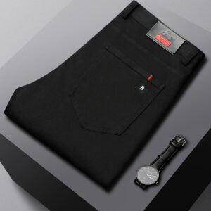 Men's All-Season Stretch Dress Pants - Solid Black Business Casual Trousers, Machine Washable Regular Fit for Office & Formal Wear, Versatile Classic Style, Professional Attire, Tailored Look, Easy Care, Stylish Trousers, Corporate Wear, Work Trousers, Sleek Design, Easycare Trousers, Lightweight Trousers, Stylish Men