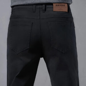 Men'S Slim-Fit Stretch Straight-Leg Casual Pants - Black, Button Fly, Pockets, All-Season Comfort, Versatile for Casual Attire, Comfortable Leisurewear | Sleek Straightleg Pants | Smooth Texture Pants