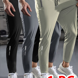 Men's Breathable Quick-Dry High-Stretch Joggers with Drawstring Waist and Zipper Pockets - Solid Color, Casual Athletic Cropped Pants, Breathable, Quick-Dry, High Elasticity, Drawstring, Men's Casual Sports, 9-inch Pants