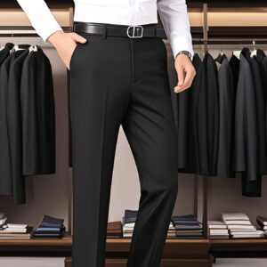 Men's Formal Dress Pants - High-Waisted Wrinkle-Resistant Business & Formal Trousers, Stretch Office Pants with Button/Zipper Closure, All-Season Wedding & Workplace Pants in Black/Navy/Dark Grey - Machine Washable Professional Attire