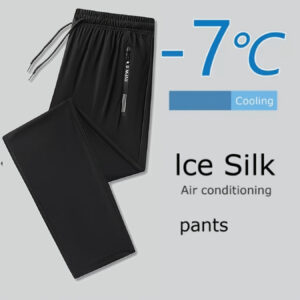 Men's High-Elasticity Quick-Dry Ice Sliky Fiber Athletic Pants - Cooling Gym Running Training Trousers with Zipper Closure, Lightweight Breathable Full-Length Workout Pants for, Cycling, Hiking & Outdoor Sports (Machine Washable, Spring/Summer)