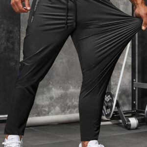 Men's High-Elasticity Casual Business Cropped Pants with Zipper Pockets, Lightweight Nylon Blend, Straight Fit for Golf and Casual Attire, Golf Pants