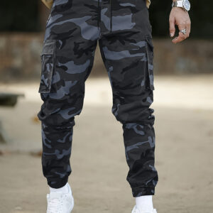 Cotton Trendy Camouflage Color Cargo Pants, Men's Camo Multi Flap Pocket Trousers, Loose Casual Outdoor Pants, Men's Work Pants, Streetwear Hip Hop Style
