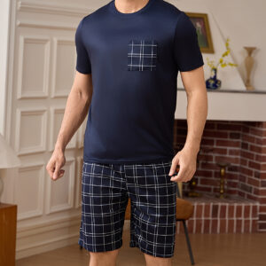Casual Minimalist Men's Summer Lightweight Cool Short Sleeve and Pants Fashion Home Wear Set