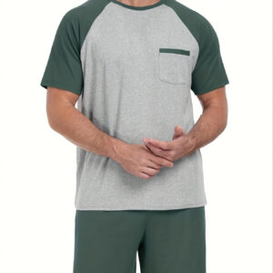 Men's Summer Pajama Set Casual Thin Print Short Sleeve Round Neck T-Shirt and Shorts Men's Leisure Sleepwear Outfit