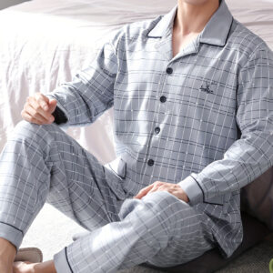 Men'S 100% Luxury Pajama Set with Large Pockets - Soft, Comfortable, Breathable Long Sleeve & Pants, Geometric Pattern, Casual Style for Spring/Summer/Fall, Comfortable Loungewear|Geometric Pattern Pajamas|Soft Fabric Pajamas, Pajamas for Men