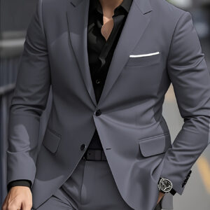 Men'S Navy Blue Business Casual Blazer - Regular Fit Solid Color Jacket with Notch Lapel, Functional Pockets & All-Season Versatility for Office, Parties, Weddings - Perfect Gift for Professionals, Party Attire, Sophisticated Style, Durable Fabric, Office Attire, Classic Design, Highquality Material, Professional Men