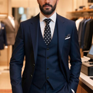 Men'S Elegant Navy Three-Piece Suit with White Shirt and Bow Tie - Perfect for Weddings, Work, and Formal Events, Formal Attire|Sophisticated Style|Woven Fabri