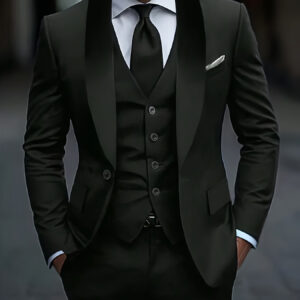 Men's 3pcs suit, plain color green fruit collar suit with jacket and formal trousers, suitable for business gatherings, graduation ceremonies, weddings and parties