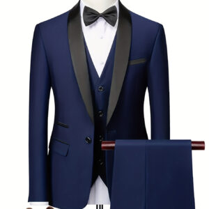 Men's 3pcs Suit Set - Stretch Formal blazer, vest & Pants - Slim Fit Business Wedding suit - Complete Blazer, Waistcoat & Trousers - for Groom, Groomsmen, Corporate Events - Luxury Business Attire