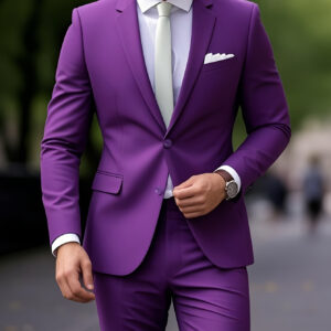 Two-piece Men's classic business suit, solid color jacket + unhemmed trouser pockets, stylish and formal attire suitable for weddings, interviews, parties, and gatherings