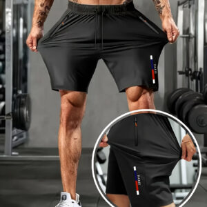 Paris Pattern Print Men's High-Stretch Running Shorts, Breathable and Comfort, Summer Clothing with Zipper Pockets & Drawstring Waist for Gym/Outdoor Sports