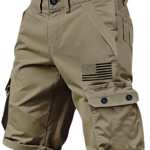 Men'S Khaki Cargo Shorts with Multiple Pockets - Stylish Utility Shorts for Casual Streetwear, Non-Stretch Fabric, Regular Fit, Zipper and Button Closure, Casual Wear Shorts | Functional Fashion | Glossy Finis