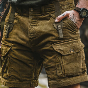 Men'S Corduroy Cargo Shorts with Multiple Pockets - Olive Green, Comfortable & Breathable, Casual Style, Mid-Rise, Perfect for Outdoor Activities, Casual Outdoor Shorts | Midrise Shorts | Durable Fabric Shorts