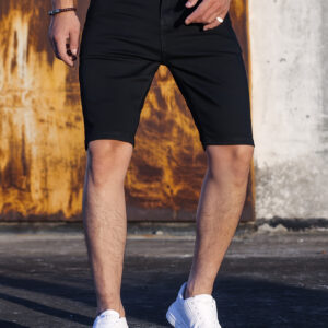 Men'S Slim-Fit Stretch Denim Shorts - Solid Black, Button Closure, Pockets, Casual Style, Perfect for Spring & Summer, Comfortable Fit, Casual Attire, Minimalist Design, Medium Elasticity