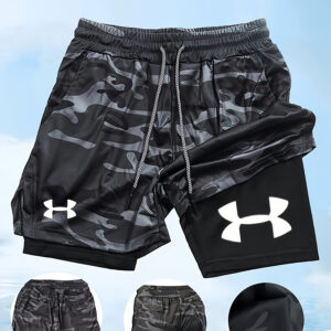 Men'S Breathable Polyester Sports Shorts with Print Design, Drawstring Waist, Casual Regular Fit for Basketball, Running, Hiking & Outdoor Activities, Knit Fabric, All-Season Use