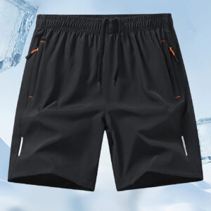 Men'S Quick-Dry Athletic Shorts - Black with Orange Drawstring & Zipper Pockets, Comfortable Summer Running & Casual Wear, Non-Stretch Fabric, Perfect for Outdoor Activities, Summer Casual Wear | Drawstring Shorts | Zippered Pockets