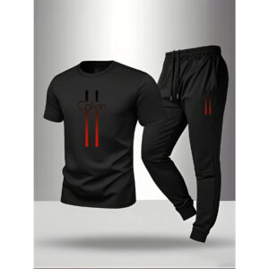 Men'S Sports Suit, 2pcs Set of Comfortable And Breathable Fabric with a Stylish And Minimalist Design, Suitable for Home Leisure, Featuring a Classic Round Neck T-Shirt.