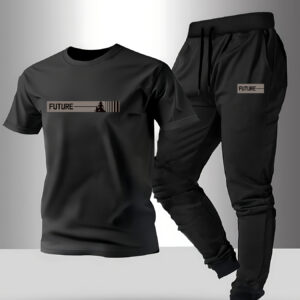 Men'S Clothing Store Round Neck Short Sleeve Top and Drawstring Jogger Pants 2pcs Set Comfortable for Summer, Spring, and Autumn Running