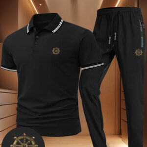 2pcs/Set Men's fashionable and trendy casual shirt two-piece set, summer suit, Men's fashion printed shirt, trousers suit, black and navy blue shirts and black trousers are designed for leisure youth and sports activities with multiple functional pocket designs, very suitable for young people who relax in summer and participate in sports activities. Gifts