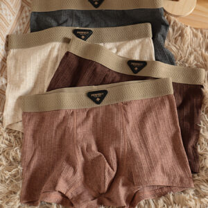 4pcs Men's Cotton Boxer Briefs - Breathable Soft Underwear with Elastic Waistband & Geometric Pattern, Multi-Color (Beige/Navy/Dark Grey/Light Brown) - Plus Size Youth & Adult Casual & Running Shorts - Machine Washable Light Beige-Friendly Everyday Comfort, Active Lifestyle, Ribbed Texture, Comfortable Fit, Young Adults