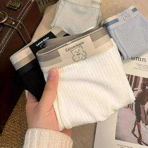 4pcs Men's Boxer Briefs - Soft Breathable Cotton Underwear with Cute Bear & Striped Design, Comfortable Elastic Waistband, Hand Wash Only, Assorted Colors