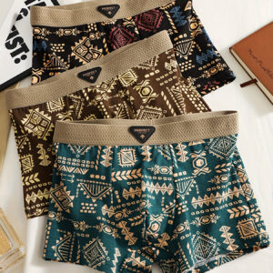 3pcs Men'S Print Mid-Rise Elastic Boxers - Comfortable And Breathable Print Fabric, Mixed Color Set