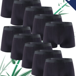 10pcs Set of Men'S Bamboo Fiber Black Underwear, MEN'S Pants, Sports And Casual, Moisture-Wicking, Skin-Friendly And Soft, Student Bottom Pants, Four Seasons, Spring, Summer, Autumn And Winter, Teenagers' Affordable And Fashionable Classic