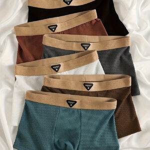 6pcs Men's Boxer Briefs - Soft Breathable Polyester Underwear, Mid-Stretch Solid Color Briefs for Everyday Comfort, 6 Colors (Beige/White/Grey/Navy/Brown/Black) - Casual & Lounge Wear, Boxer Shorts, Sleek Underwear Design, Medium Elasticity