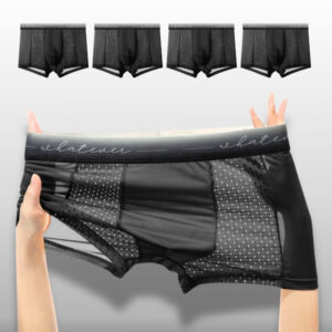 4-Pack Men's Ice Sliky Fiber Boxer Briefs - Ultra-Thin Breathable Mesh Panels, Quick-Dry Cooling Comfort, Semi-Sheer Design with Elastic Waistband, All-City Style Underwear (Black), Comfortable Underwear, Stylish Men's Underwear, Cooling Mesh Fabric