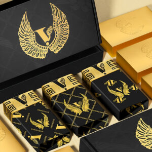 Black Golden Gift Box Package - Stylish Series 3pcs Men'S Golden Wing & Chain Print Boxer Briefs - Comfy & Luxury Underwear Set, As Gift