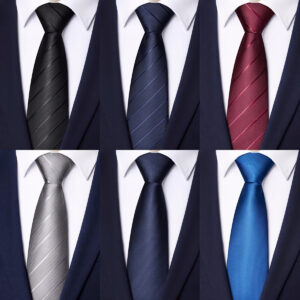 6-Pack Men's Solid Color Polyester Zipper Tie Set, Classic Retro Business Versatile Ties for Work, Interviews, and Banquets in Black, Gray, Navy Blue – The Perfect Gift for Male Friends
