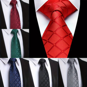 Ricnais Elegant Men's Plaid Tie - 8cm Wide, Classic Burgundy, Red, Green, Blue & Black Designs for Weddings, Parties & Business Events, Wedding Accessories | Sophisticated Pattern | Silklike Texture
