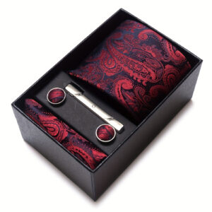 Paisley Tie Square Sleeve Button Set Gift Box for Men, Suitable for Festivals, Weddings, and Work