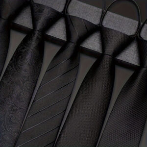 Men's Classic Black Stripe Zipper Tie - Easy to Wear, Polyester Necktie for Business and Formal Occasions - Hand Washable Woven Tie