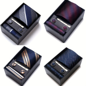 1 Set Of Tie, Pocket Squares Handkerchief, Cufflinks And Tie Clip, Ties Set For Men, Wedding Suit Accessories, Holiday Gift Box