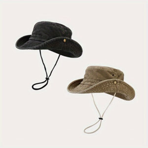 Stylish Wide-Brim Bucket Hat with Adjustable Strap - Sun Protection, Breathable Mesh Back, Black & Beige Color Options for Outdoor Sports, Hiking, Fishing, and Travel, Sun Protection Hat
