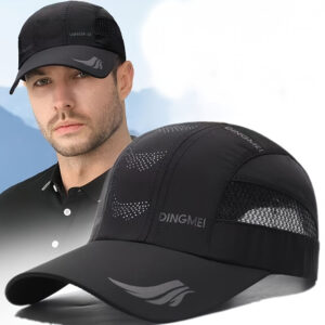 1pc Men's Baseball Cap, Quick-Dry Breathable Lightweight Sport Hat, Nylon Material, Black with White Accents, Ideal for Running, Sports & Casual Wear